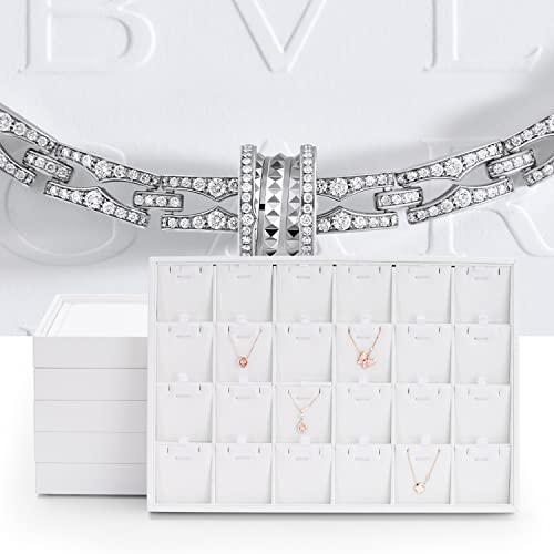 Oirlv Premium White Leather Stackable Jewelry Tray 12 Grid Jewelry Drawer Organizer Trays for Bracelets Earrings - color: White, size: 12 Grid Tray