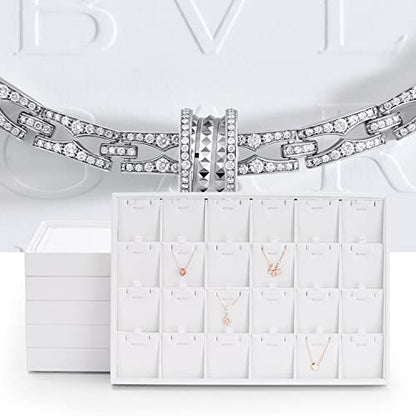 Oirlv Premium White Leather Stackable Jewelry Tray 24 Grid Jewelry Organizer Tray with Removable Inserts Cards Necklace Display Holder - color: White, size: 24 Grid Tray With Inserts