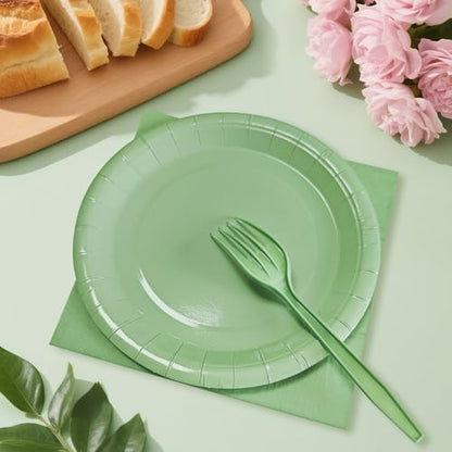 Serves 35 Guests Gradient Sage Green Plates and Napkins Party Supplies,7" Gradient Sage Green Birthday Dessert Paper Plates and Napkins,Disposable Party Dinnerware for Wedding,Graduation - color: Gradient Sage Green