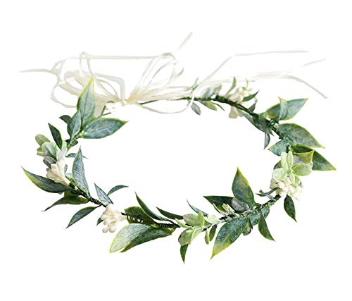 DDazzling Green Leaf Floral Crown Eucalyptus Flower Women Girls Headband Flower Headpiece Bridal Halo Photo Prop (Green) - color: Green