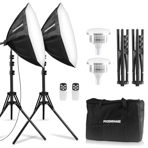 Softbox Lighting Kit, Softbox Photography Lighting Set with 21.6x21.6in Octagonal Softbox, Light Tripod, 85W 2700-6500K LED Bulb Remote, Studio Lights for Photography, Video Recording, 2Pcs - color: 2 Pcs 21.6x21.6in Octagonal Softbox Sets