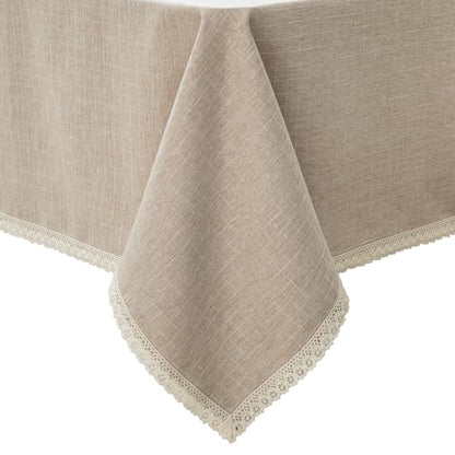 GLORY SEASON Lace Trim Tablecloth Linen-Look Textured Rustic Burlap Stlye Machine Washable Solid Heavy Weight Rectangle/Oblong Table Cloth Cover for Kitchen Dinning Tabletop Decoration 55x86 in Beige - size: 86" x 55" (Rectangular)
