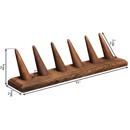 MOOCA 2 Pcs Set Finger Ring Stand Jewelry Display Holder Showcase Display Stands 11 x 2 1/4 x 2 3/4 in, Brown Color - color: Brown, 2 Pcs 6 Ring
