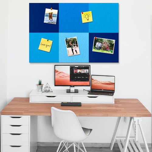 Square Felt Cork Bulletin Board Tiles, Self Adhesive DIY Felt Pin Board for Wall 30" x 20" with 35 Pushpins for Office School Home Wall Decor Stickers Memos Photos Display (Gradual Blue) - color: D- Gradual Blue, size: Square