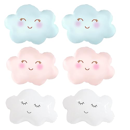 6PCS Cloud Balloons Foil Mylar Cloud Balloons for Birthday Party Decorations Supplies - color: White Pink Blue