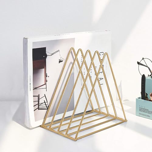 QPEY Triangle File Holder,5 Slot Metal Vinyl Record Stand Holder Magazine Newspaper Holder Photography Props for Office Home (2pc gold) - color: 2pc gold