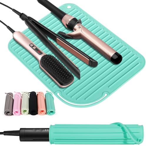 2 Pack Heat Resistant Mat Large Silicone Hot Hair Tools Holder for Curling Irons Flat Iron Hair Styling Tools Mat Portable Vanity Pad - color: Turquoise, size: 2 PACK