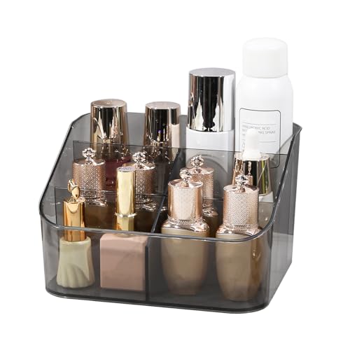 DASITON 5 Slots Makeup Brush Holder, Acrylic Make Up Brush Holder Organizer for Vanity, Bathroom Countertop, Small Makeup Organizer Brush Cup Cosmetic Brushes Storage, Pen Holder for Desk (Grey L) - color: Grey, size: L