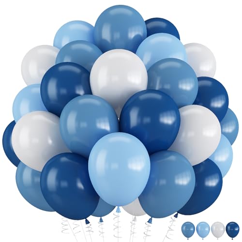Dark Blue White Balloon, 12 Inch Different Shades Blue and White Balloon for Birthday Baby Shower Bridal Baptism Wedding Graduation Party Decorations - color: Navy Blue White