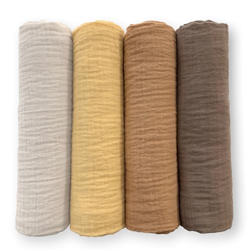 SwaddleDesigns Cotton Muslin Swaddle Blankets for Baby Boy & Baby Girl, Set of 4, Neutral Receiving Blankets for Newborn, Baby Registry & Gift, 46x46 inches, Warm Glow - color: Warm Glow