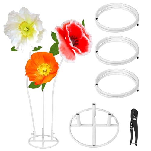 Giant Flower Stand Kit - 3 Pcs 78.7 Inch White Flexible PVC Pipe & Sturdy Flower Pole Display Stand Base for Large Floral Decor, Wedding Backdrops, Balloon Arches, DIY Crafts (Includes Scissors) - color: white（1）