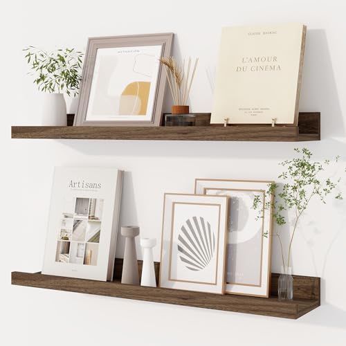 Dreamland Picture Ledge Shelf for Wall, Floating Shelves Set of 2, 24 Inch Long Floating Shelves with Lip for Living Room, Bedroom, Bathroom, Kitchen, Walnut - color: Walnut, size: 24inch