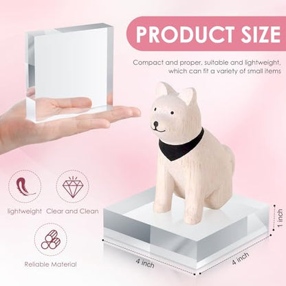 Remerry 8 Pieces Acrylic Display Block 4 x 4 x 1 Inch Clear Polished Acrylic Square Display Cube Block Stand Holder for Rings Jewelry Ornaments - size: 4 x 4 x 1 Inch