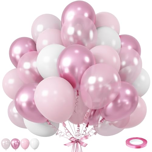 Pink Balloons Set, 12 Inch Metallic Light Baby Pink and White Balloon, Pearlpink Ivory Latex Balloons for Girls Women Birthday Baby Shower Wedding Valentine Bachelorette Easter Christmas Party Decor - color: Pink
