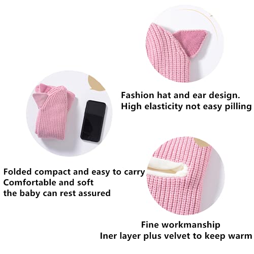 Kids Winter Plus Velvet Thickened face Protection Scarf Cute Beanie Cap Skull Caps Winter Soft Warm Knit Caps - color: Hat3-pink