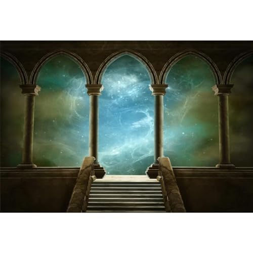 5x4ft Wedding 3D Render Backdrops Fantasy Starry Sky from Ancient Arches Background燤ediaeval Gallery Temple Castle Marble Stone Column Staircase Photo Props - size: 5x4ft