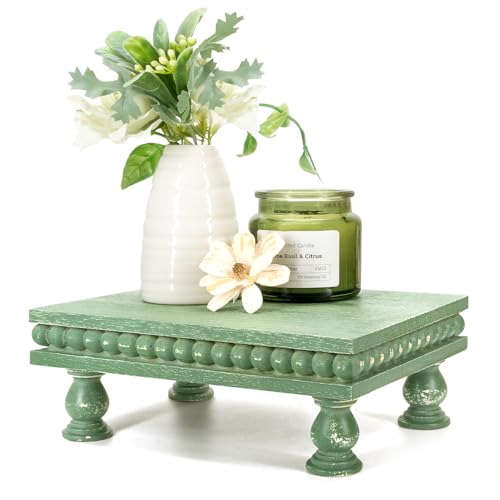 EOSAHR Pine Wood Display Riser for House Decor – Decorative Pedestal Stand for Displaying Home Decorations, Soap Dispenser, Small Plant Stand - Ideal Modern Farmhouse Decor (Green) - color: Green