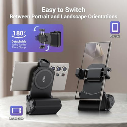 KIWIFOTOS Travel Phone Camera Grip Smartphones Camera Handle with Remote Control & Cold Shoe Mount for Xiaomi 17 15 Ultra Samsung S24 Mate 60 Selfie Vlog Video Shooting - color: Clip on Phone Camera Grip Black