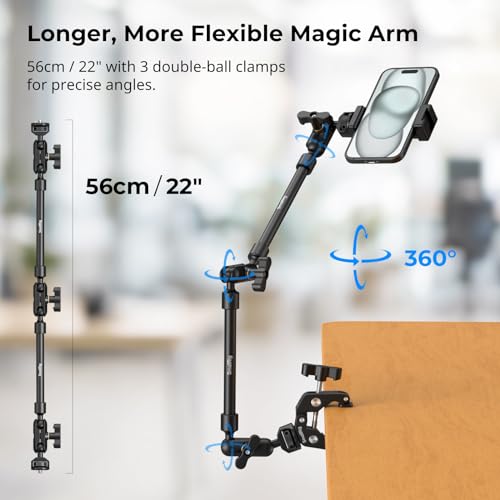 SMALLRIG 22" Magic Arm Clamp, Overhead Phone Mount Holder Stand, Flexible Desk Camera Mount, Articulating Friction Boom Arm, for POV Shot, Filming, Light, Webcam, Action Camera - style: Double Ball Joints