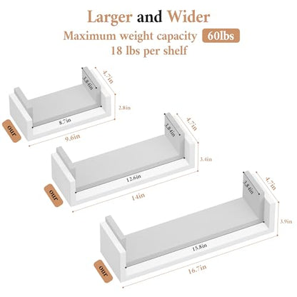 SRIWATANA Floating Shelves Wall Mounted, Solid Wood Wall Shelves, White - color: 1.white