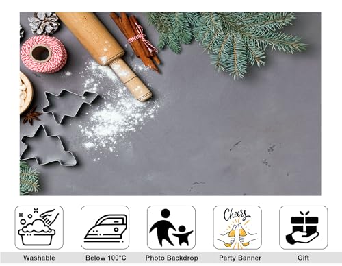 7x5ft Christmas Baking Backdrop Rolling Pin Cookie Cutter Photography Background for Party Holiday Baking Themed Event Decorations Tapestry Photo Booth Props - size: 7x5ft