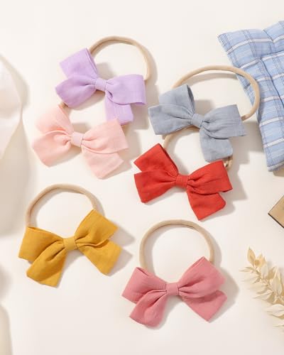 jollybows 20pcs Baby Girls Nylon Hair Bows Headbands Linen Bands Elastic Accessories for Baby Girls Infants preemie and Newborn Kids - color: 5- 20PCS netural bows