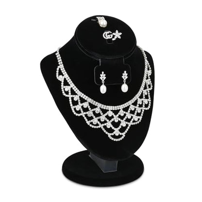 MOOCA 3 Pcs Set Black Velvet Combination Display Jewelry Stand Bust for Necklaces, Earrings, Rings, Jewelry Display For Vendors - color: Black Velvet, 3 pieces