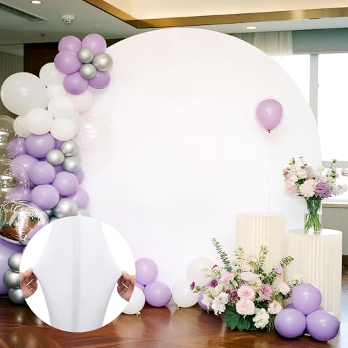 6.5 FT White Round Backdrop Cover, Double-Sided Circle Fabric Photo Background with Zipper for Photography Party Birthday Wedding Baby Shower Home Decorations (Elastic) - size: 6.5 FT