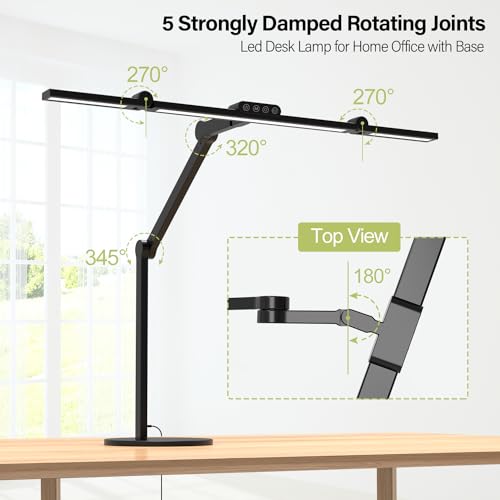 Micomlan Architect Desk Lamp with Remote Control, Adjustable Led Desk Light for Home Office with Base, 24W Bright Auto Dimming Table Light Rotatable Office Lamp with Swing Arm for Computer Cafting - color: Dark Black