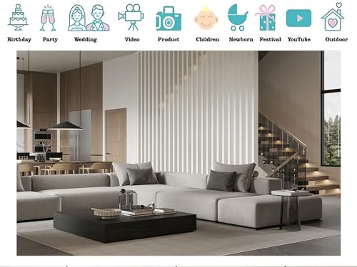20x10ft Fabric Modern Minimalist Living Room Backdrop Neutral Tone Combination Sofa, Dark Wood Coffee Table and Open Kitchen for Video Photo Shoot Props - size: 20X10ft