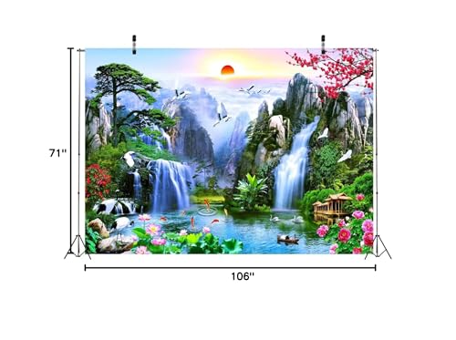BELECO 9x6ft Fabric Fairyland Mountain Lake Photography Backdrop Waterfalls Swans Fish Flowers Dreamy Natural Landscape Painting Background Wall Murals Home Decor Kids Adults Portrait Photoshoot - size: 9x6FT
