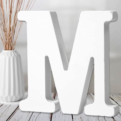 AOCEAN 6 Inch White Wood Letters - Unfinished Wood Letters for Wall Christmas Decor Standing Letters Slices Sign Board Decoration for Xmas Home Party Projects (M) - style: M