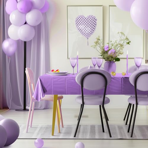 2pcs Light Purple Foil Tablecloth 54*72inch Plastic Birthday Party Table Cloths Disposable Waterproof Table Cover for Halloween Bridal Shower Wedding Anniversary Baby Shower Elegant Party Supplies - color: Light Purple
