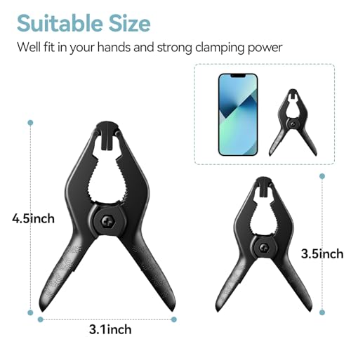 EMART 12 Pack Heavy Duty Spring Clamps 4.5 Inch Plastic Large Professional Backdrop Clips Clamps for Backdrop Stand, Photography Studio, Balloon arch, Photoshoot, Woodworking, Crafts, Pool Cover-Black - color: Black, size: 4.5inch