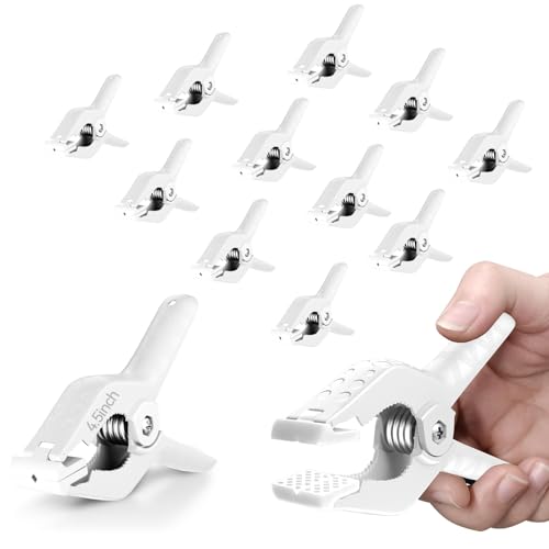 EMART 12 Pack Heavy Duty Spring Clamps 4.5 Inch Plastic Large Professional Backdrop Clips Clamps for Backdrop Stand, Photography Studio, Balloon arch, Photoshoot, Woodworking, Crafts, Pool Cover-White - color: White, size: 4.5inch