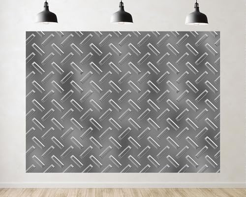 Trykid 10x8ft Silver Diamond Plate Metal Texture Backdrop Industrial Steel Surface Photography Background Tech Event Party Decoration Tapestry Photo Booth Prop Fabric - size: 10x8ft