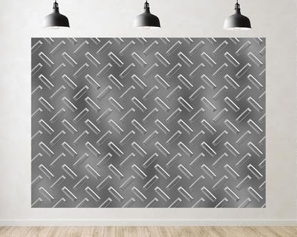 Trykid 7x5ft Silver Diamond Plate Metal Texture Backdrop Industrial Steel Surface Photography Background Tech Event Party Decoration Tapestry Photo Booth Prop Fabric - size: 7x5ft