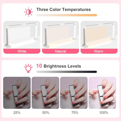 34in Half Moon Light for Nail Desk, Foldable LED Lamp for Nail Art, Tattooing, Craft Making, Stepless Dimming, 3000-6000K Color Temperature Adjustment, 456 Light Beads, White with Diamond - color: White with Diamond