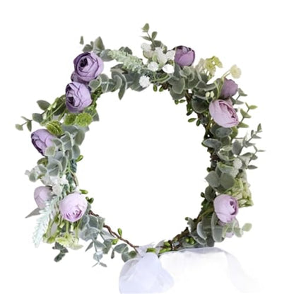 Colorful Rose Flower Crown Wreath Festival Wedding Flower Crown Photo Props Rose Green Leaf Floral Headpiece Hair Wreath Spring(Khaki) - color: Khaki