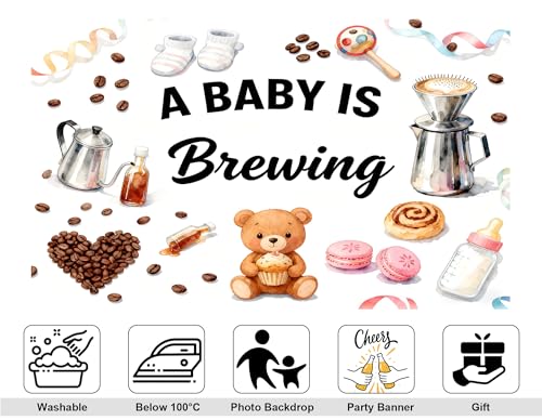5x4ft A Baby is Brewing Backdrop Sweet Croissant Coffee Beans Cute Bear Baking Theme Feeding Bottle Newborn Cake Smash Brown Baby Shower Decorations Photography Background Photo Studio Props - size: 5x4ft