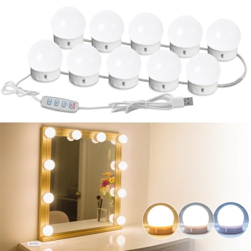 Led Vanity Mirror Lights,Vanity Lights for Makeup Dressing Mirror Lighting,10 Dimmable Bulbs,Adjustable Light Color & Brightness,USB Cable,Mirror not Included - color: White