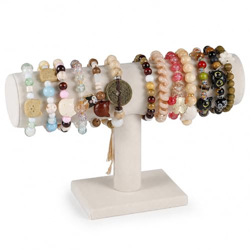 TENINYU Hovering T-Bar Bracelet Necklace Earring Bangle Pendants Anklet Tower Watch Key Jewelry Display Stand for Home Organization (Beige Velvet) - color: Beige Velvet