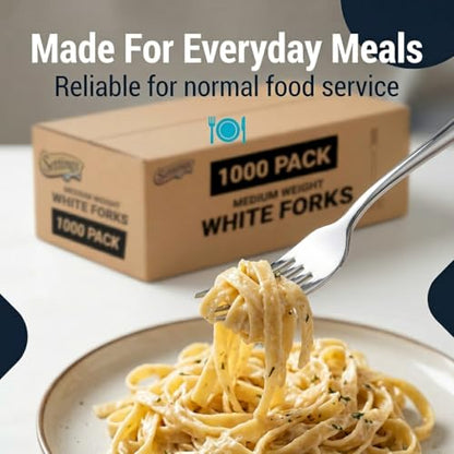 1000 Count Medium Weight White Plastic Forks Bulk Plastic Silverware For Parties, Weddings, Catering, Take out Single-Use Forks - size: 1 Case Forks (1000)