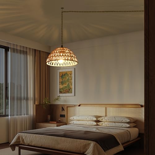 Plug in Pendant Light, Industrial Hanging Light with Plug in Cord Hemp Rope On/Off Switch Farmhouse Pendant Lamp with Plug in Cord, Vintage Hanging Lamps for Dining Room - color: Brown