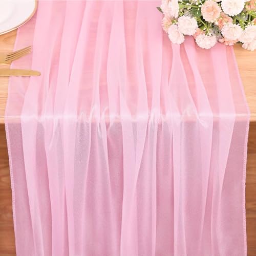 10FT Blushing Pink Chiffon Table Runner 30x120 Inches Spring Boho Sheer Fabric Table Runner for Wedding Bridal Baby Shower Birthday Party Valentine's Day Decorations - color: Blushing Pink, size: 10FT × 1pc