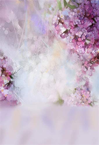 Laeacco Floral Background 5x7ft Oil Painting Watercolor Drawing Wall Flowers Photography Background Light Blooming Spring Cherry Blossoms Abstract Photo Studio Backdrop Bokeh Children Photos - size: 5x7FT