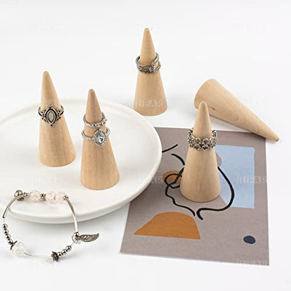 AUEAR, 10 Pack Wooden Cone Wood Ring Display Holder Finger Jewelry Stand DIY - color: Style D Natural, size: Style D
