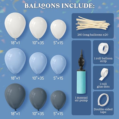 6.6FT Metal Arch Backdrop Stand and Cover Set, Blue Balloon Arch Kit, 153 Pcs Balloons, 4 Baby Shower Box, Letter Stickers, Clips for Baby Shower, Gender Reveal, Birthday, Wedding Decor