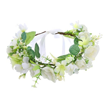 Bridal Flower Crown Flower Garland Headband Floral Halo Floral Crown Wedding Party Cosplay Halloween Costume - color: white