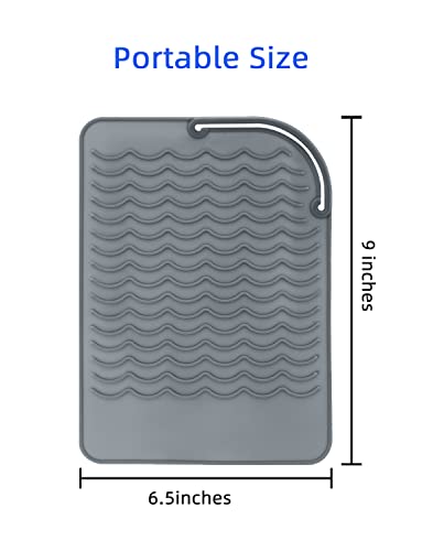 Heat Resistant Mat for Curling Iron, Flat Irons and Hair Straightener Hair Styling Tools 9" x 6.5", Food Grade Silicone, Grey - color: Grey